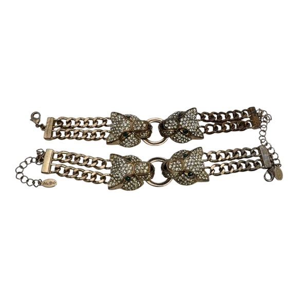 ALDO Panther Head Rhinestone Chain Link Bracelets (Set of 2) 5” - Picture 1 of 7